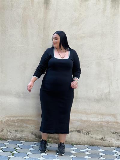 KAŞKORSE ÇİZGİLİ SİYAH ELBİSE 