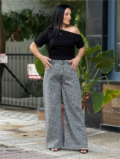 LEOPARD WIDE JEAN GRİ