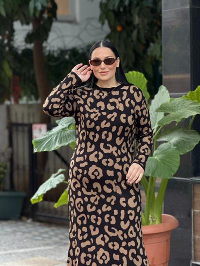 Leora Leopar Triko Elbise