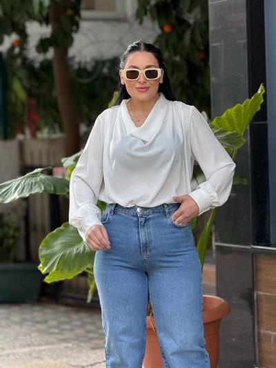 Livia Beyaz Dökümlü Bluz