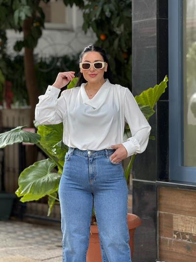 Livia Beyaz Dökümlü Bluz