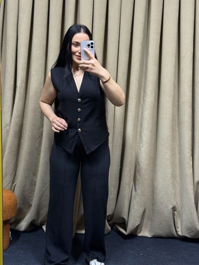 Luna Düğme Detaylı Siyah Takım