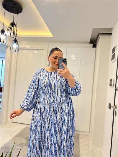 NK MAVİ DESENLİ ELBİSE 