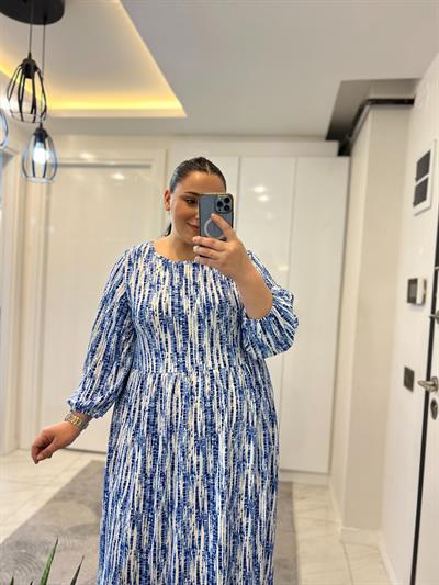 NK MAVİ DESENLİ ELBİSE 