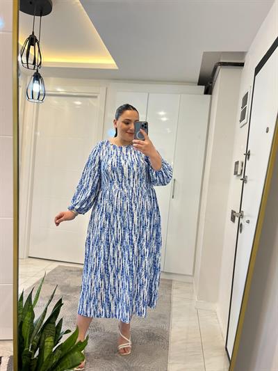 NK MAVİ DESENLİ ELBİSE 