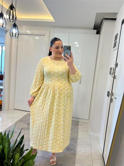 NK SARI DESENLİ ELBİSE 