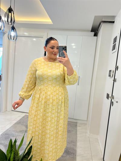 NK SARI DESENLİ ELBİSE 