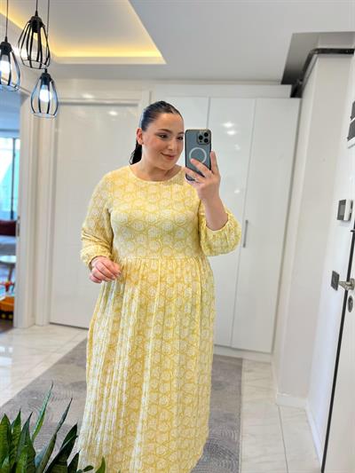 NK SARI DESENLİ ELBİSE 