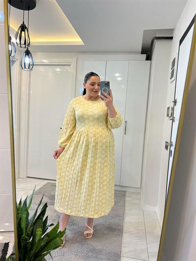 NK SARI DESENLİ ELBİSE 