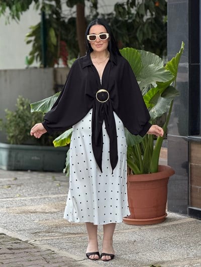 NOIR DOTS Midi Etek Beyaz