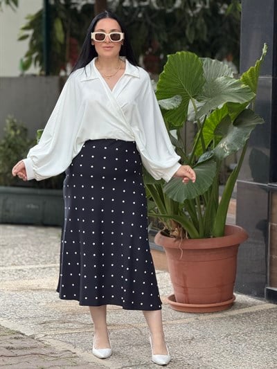NOIR DOTS Midi Etek Lacivert 
