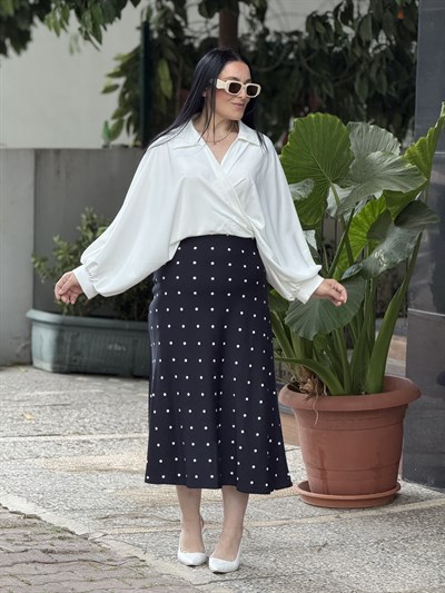 NOIR DOTS Midi Etek Lacivert 