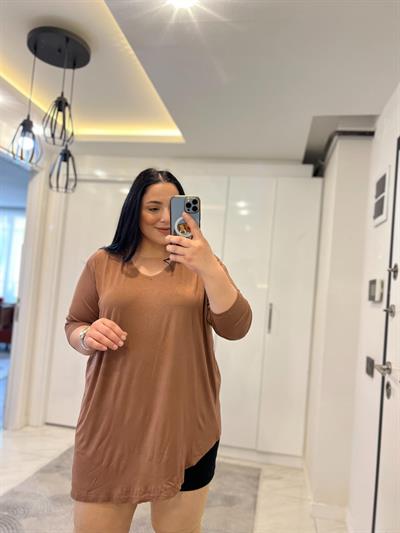 NRD ASİMETRİK KAHVERENGİ BLUZ 