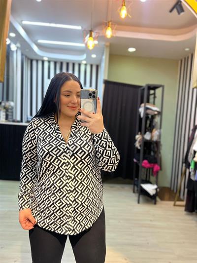 NS BEYAZ SİYAH DESEN BLUZ 