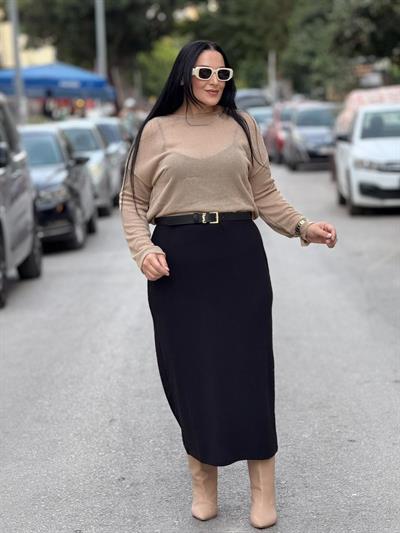 Nude Shine Siyah Krem Elbise