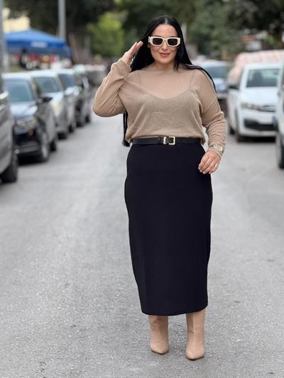 Nude Shine Siyah Krem Elbise