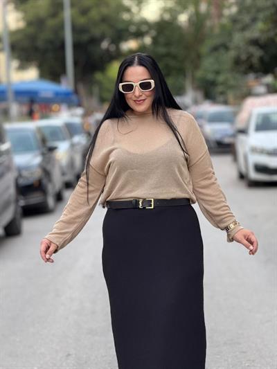 Nude Shine Siyah Krem Elbise