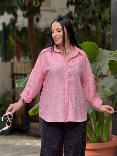 PURE DOKULU PEMBE GÖMLEK 