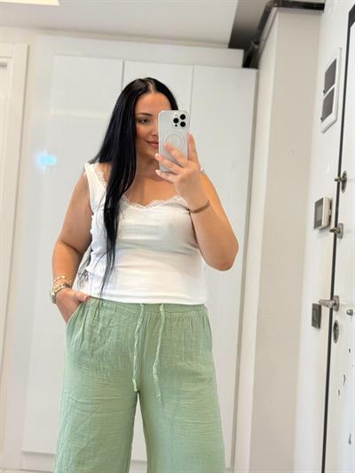 RELAX FİT YEŞİL MÜSLİN PANTOLON