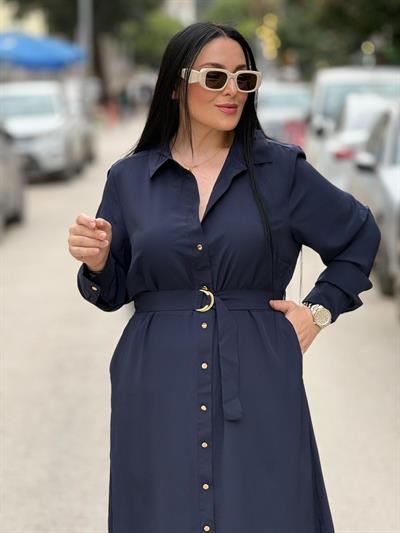 Riva Lacivert Midi Elbise