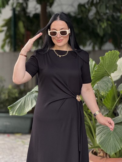 RUBINA Broş Detay Elbise Siyah 