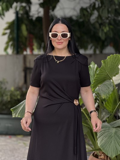 RUBINA Broş Detay Elbise Siyah 