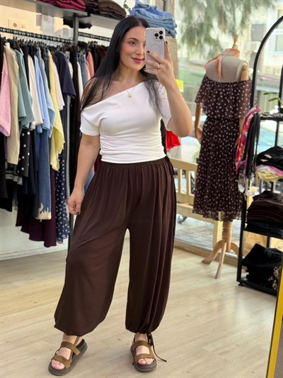 SAFRAN ŞALVAR PANTOLON  KAHVE