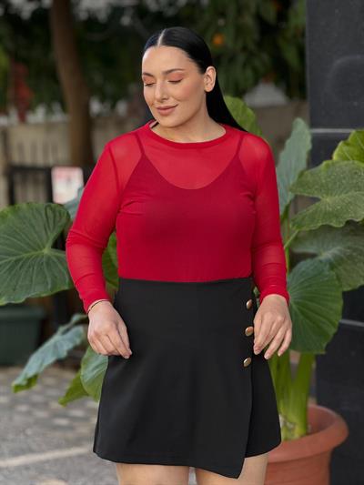 Scarlet Kırmızı Tül Bluz