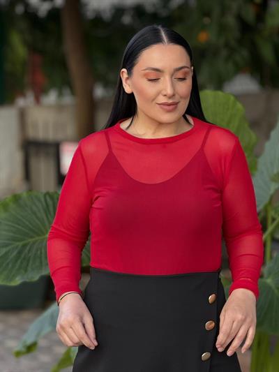 Scarlet Kırmızı Tül Bluz