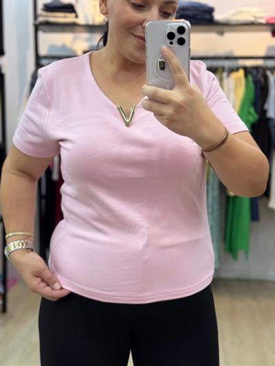 SERENITY GOLD V YAKA PEMBE BLUZ