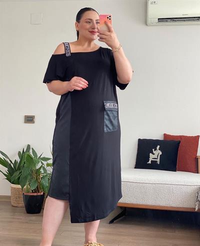 SHE SİYAH DESENLİ ELBİSE 