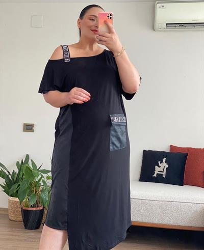 SHE SİYAH DESENLİ ELBİSE 