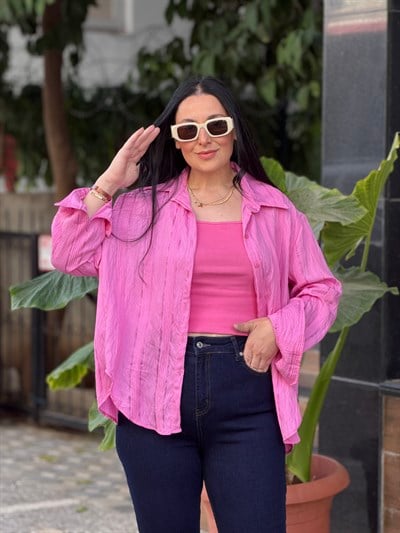 Soft Touch Oversize Pembe gömlek 