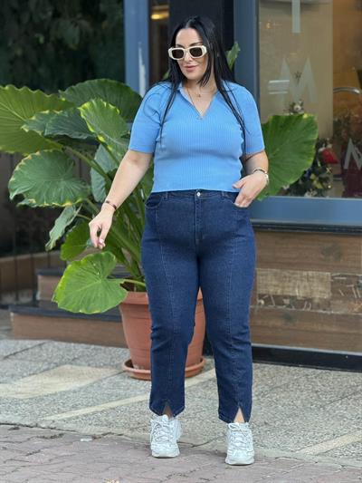 Split Koyu Mavi Jean Pantolon
