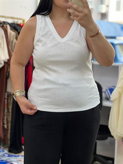 TAŞLI V YAKA BEYAZ ATLET