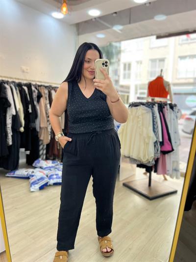 TAŞLI V YAKA SİYAH ATLET