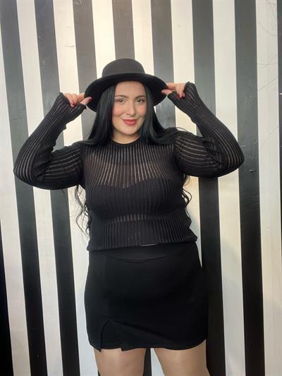 TRANSPARAN TRİKO SİYAH BLUZ