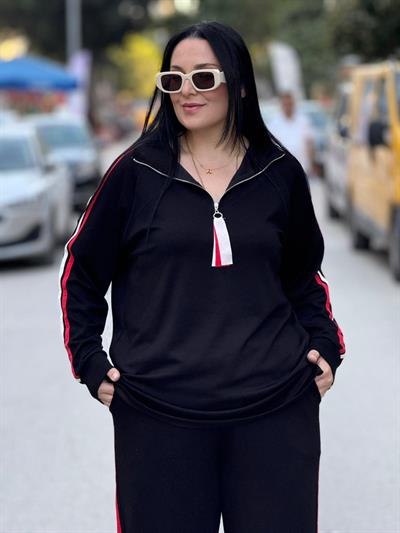 Velloro Şeritli Siyah Takım