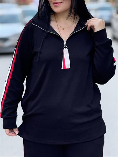 Velloro Şeritli Siyah Takım