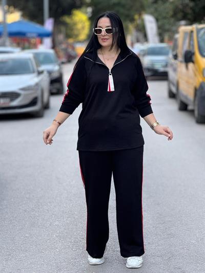 Velloro Şeritli Siyah Takım