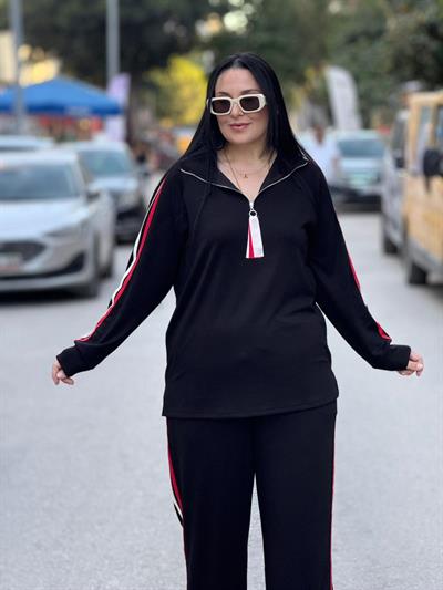 Velloro Şeritli Siyah Takım