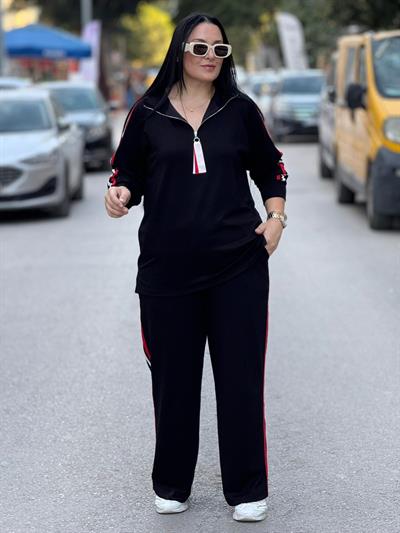 Velloro Şeritli Siyah Takım