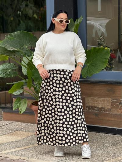 Veloura Büyük Puantiyeli Saten Etek