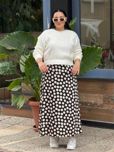 Veloura Büyük Puantiyeli Saten Etek