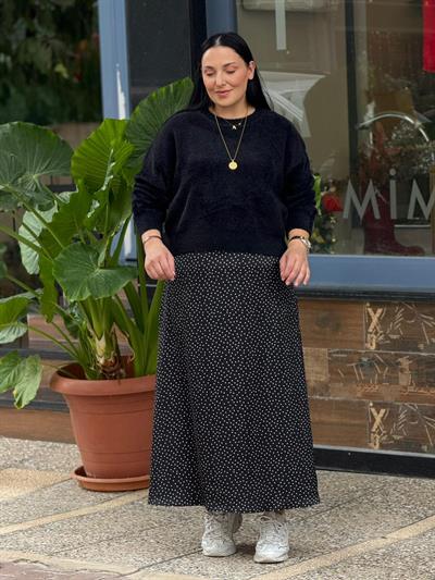 Veloura Küçük Puantiyeli Saten Etek