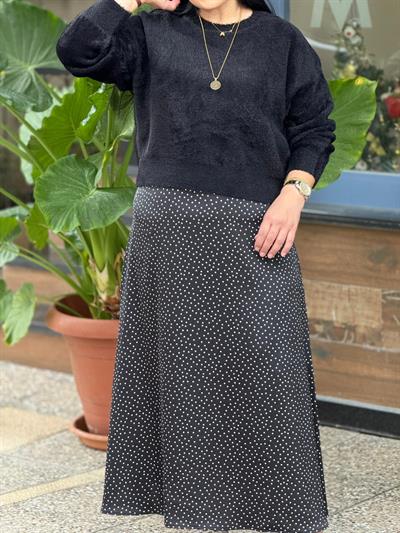 Veloura Küçük Puantiyeli Saten Etek