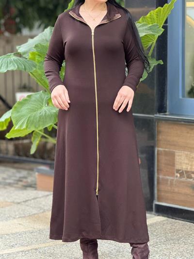 Vesper Kahverengi Fermuarlı Elbise