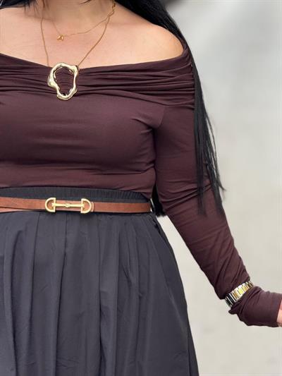 Veyona Kahgverengi Bluz