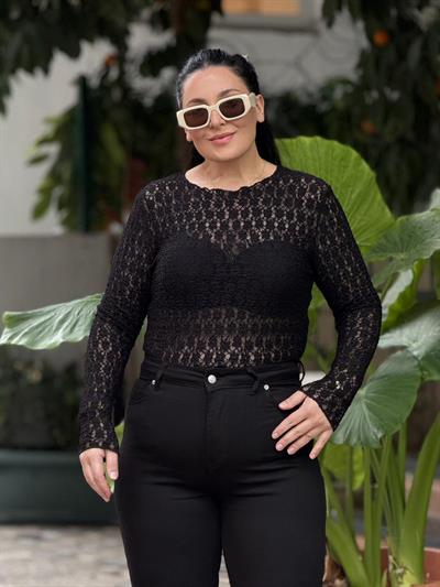 Vogue Siyah Dantel Bluz