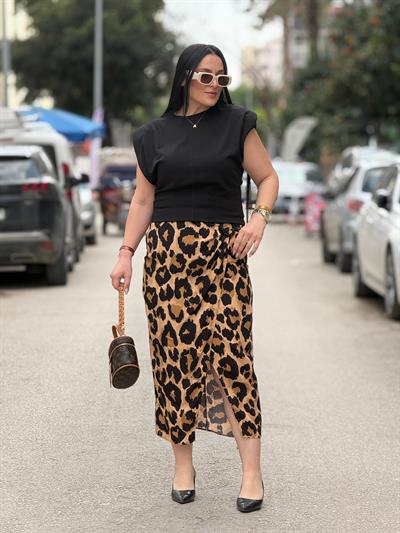 Wilda Leopar Desenli Midi Etek
